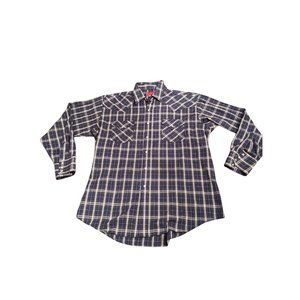 Ely Plains Mens Size XL Long sleeve pearl snap western Blue striped shirt